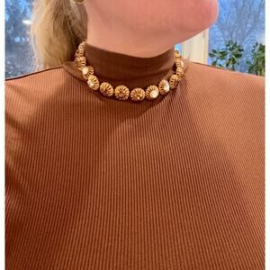 Vintage 1950s Gold-Tone Rhinestone Aurora Borealis Brown Clear Collar Necklace